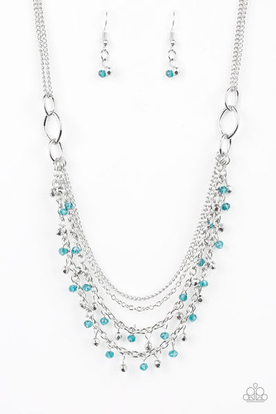FINANCIALLY FABULOUS - BLUE CRYSTAL BEAD SILVER LAYERED NECKLACE - PAPARAZZI