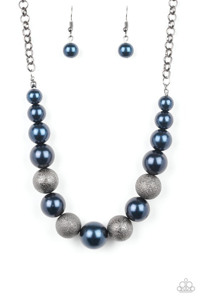 COLOR ME CEO - BLUE AND GUNMETAL CHUNKY BEAD NECKLACE - PAPARAZZI