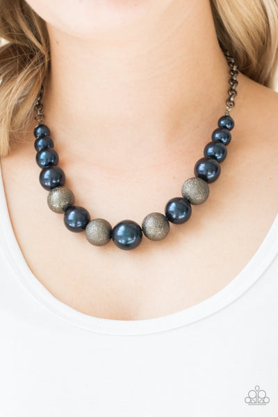 COLOR ME CEO - BLUE AND GUNMETAL CHUNKY BEAD NECKLACE - PAPARAZZI