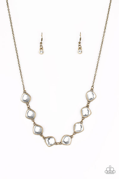 THE IMPERFECTIONIST - WHITE GEM BRASS NECKLACE - PAPARAZZI