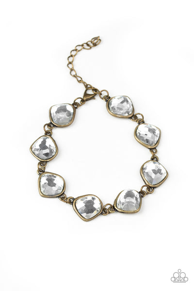 PERFECT IMPERFECTION - BRASS FRAME WHITE GEM RHINESTONE BRACELET