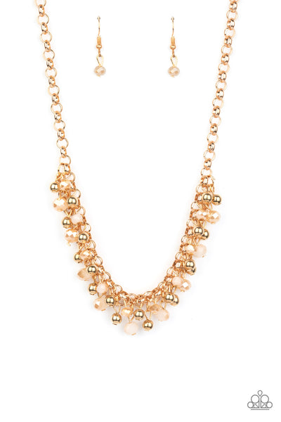 TRUST FUND BABY - GOLD AND WHITE BEAD NECKLACE - PAPARAZZI