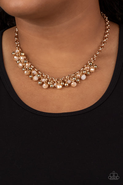 TRUST FUND BABY - GOLD AND WHITE BEAD NECKLACE - PAPARAZZI