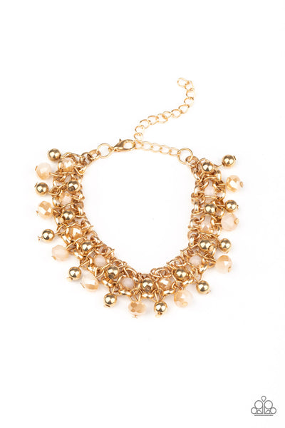 JUST FOR THE FUND OF IT! - GOLD AND WHITE BEAD BRACELET - PAPARAZZI
