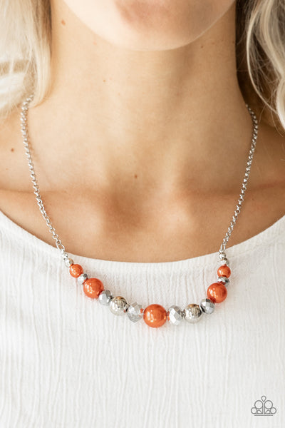 THE BIG-LEAGUER - ORANGE SILVER HEMATITE BEAD NECKLACE - PAPARAZZI