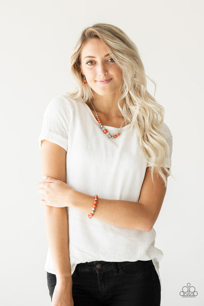 VERY VIP - ORANGE  AND SILVER BEAD STRETCHY BRACELET - PAPARAZZI