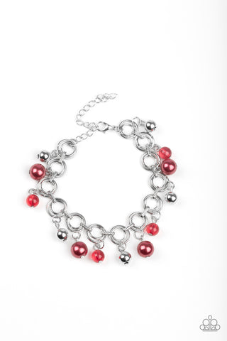 FANCY FASCINATION - RED BEAD SILVER BRACELET - PAPARAZZI