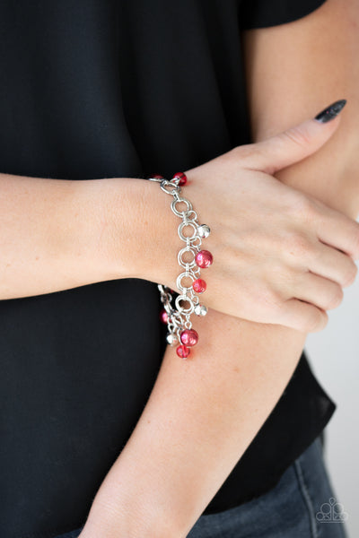 FANCY FASCINATION - RED BEAD SILVER BRACELET - PAPARAZZI