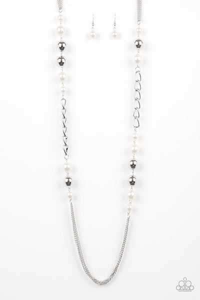 UPTOWN TALKER - PAPARAZZI - WHITE PEARLY BEAD SILVER NECKLACE