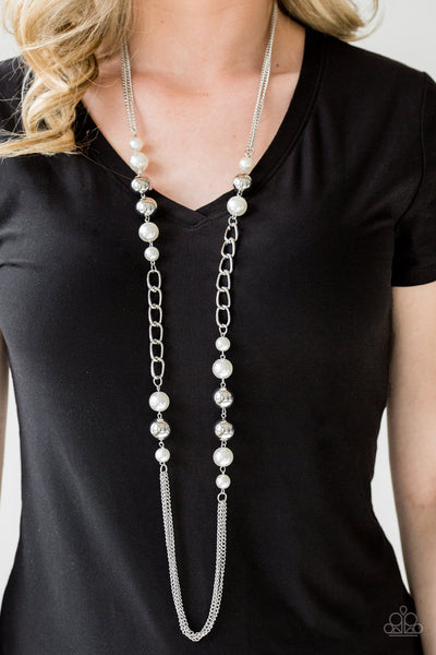 UPTOWN TALKER - PAPARAZZI - WHITE PEARLY BEAD SILVER NECKLACE
