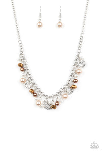 COASTAL CACHE - MULTI WHITE BROWN AURUM BEAD FRINGE NECKLACE - PAPARAZZI