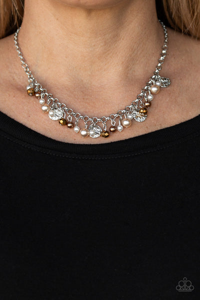 COASTAL CACHE - MULTI WHITE BROWN AURUM BEAD FRINGE NECKLACE - PAPARAZZI