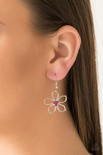 HOPPIN HIBISCUS - MULTI COLORED RHINESTONE SILVER FLOWER NECKLACE - PAPARAZZI