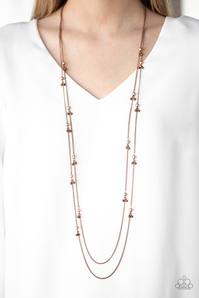 ULTRAWEALTHY - COPPER PEARLY BEAD LAYERED NECKLACE - PAPARAZZI