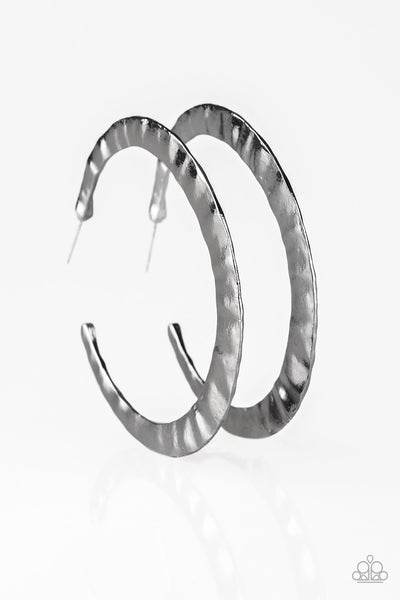 SLAYERS GONNA SLAY - BLACK GUNMETAL HAMMERED HOOP EARRINGS - PAPARAZZI