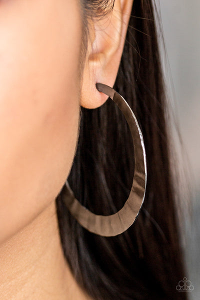 SLAYERS GONNA SLAY - BLACK GUNMETAL HAMMERED HOOP EARRINGS - PAPARAZZI