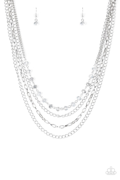 EXTRAVAGANT ELEGANCE - SILVER SMOKY AND METALLIC BEAD LAYERED CHAIN NECKLACE - PAPARAZZI