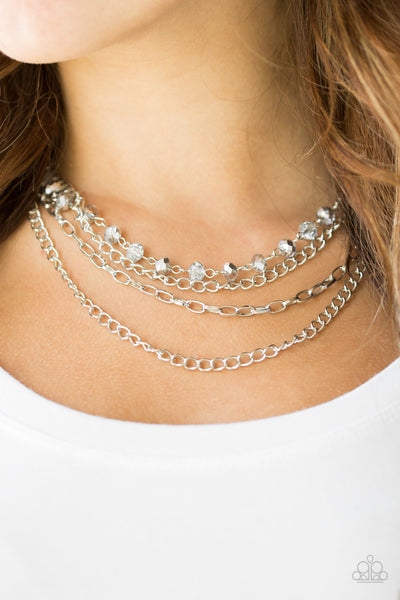 EXTRAVAGANT ELEGANCE - SILVER SMOKY AND METALLIC BEAD LAYERED CHAIN NECKLACE - PAPARAZZI