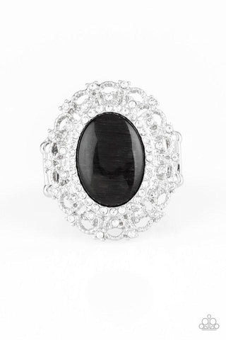 BAROQUE THE SPELL - BLACK MOONSTONE SILVER RING - PAPARAZZI
