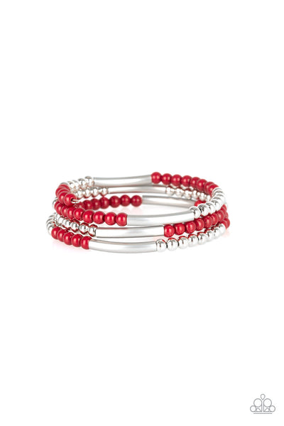TOURIST TRAP - PAPARAZZI - RED AND SILVER BEAD INFINITY WRAP BRACELET