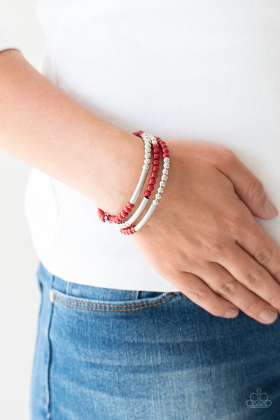 TOURIST TRAP - PAPARAZZI - RED AND SILVER BEAD INFINITY WRAP BRACELET