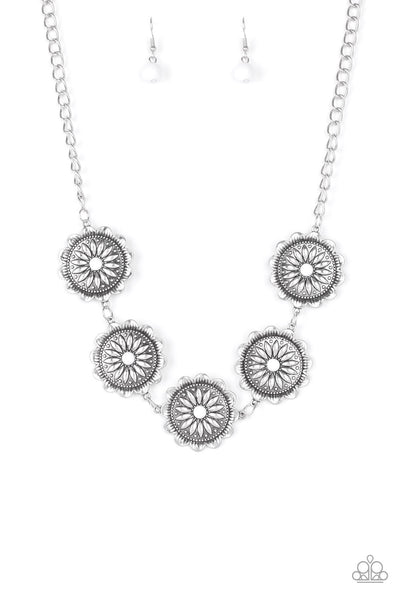 ME-DALLIONS, MYSELF, AND I -WHITE BEAD FLORAL MEDALLION NECKLACE - PAPARAZZI