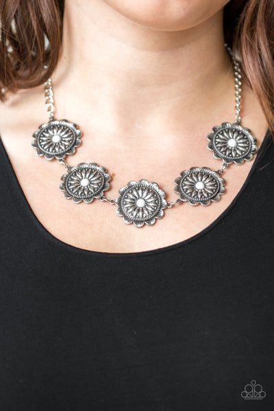 ME-DALLIONS, MYSELF, AND I -WHITE BEAD FLORAL MEDALLION NECKLACE - PAPARAZZI