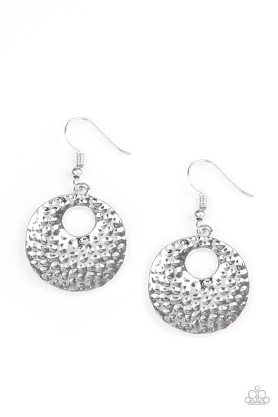A TASTE FOR TEXTURE - SILVER FRAME CIRCLE EARRINGS - PAPARAZZI