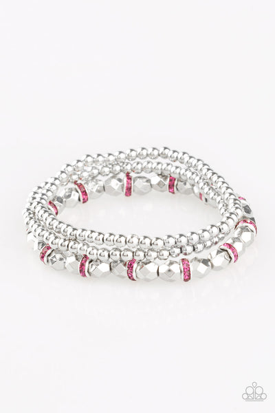 LET THERE BEAM LIGHT - PINK RHINESTONE SILVER STRETCHY BRACELET