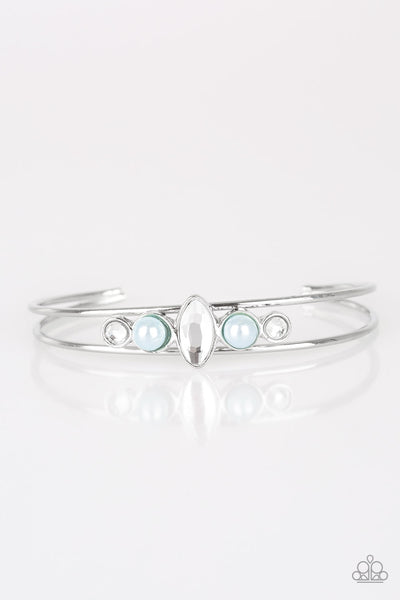 GUEST OF A GUEST - BLUE PEARL BEAD SILVER CUFF BRACELET - PAPARAZZI