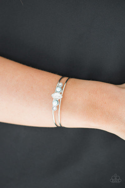 GUEST OF A GUEST - BLUE PEARL BEAD SILVER CUFF BRACELET - PAPARAZZI