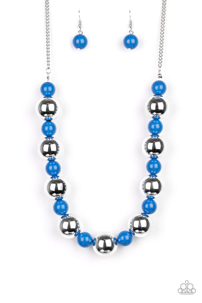 TOP POP - PAPARAZZI - BLUE AND SILVER BEAD NECKLACE