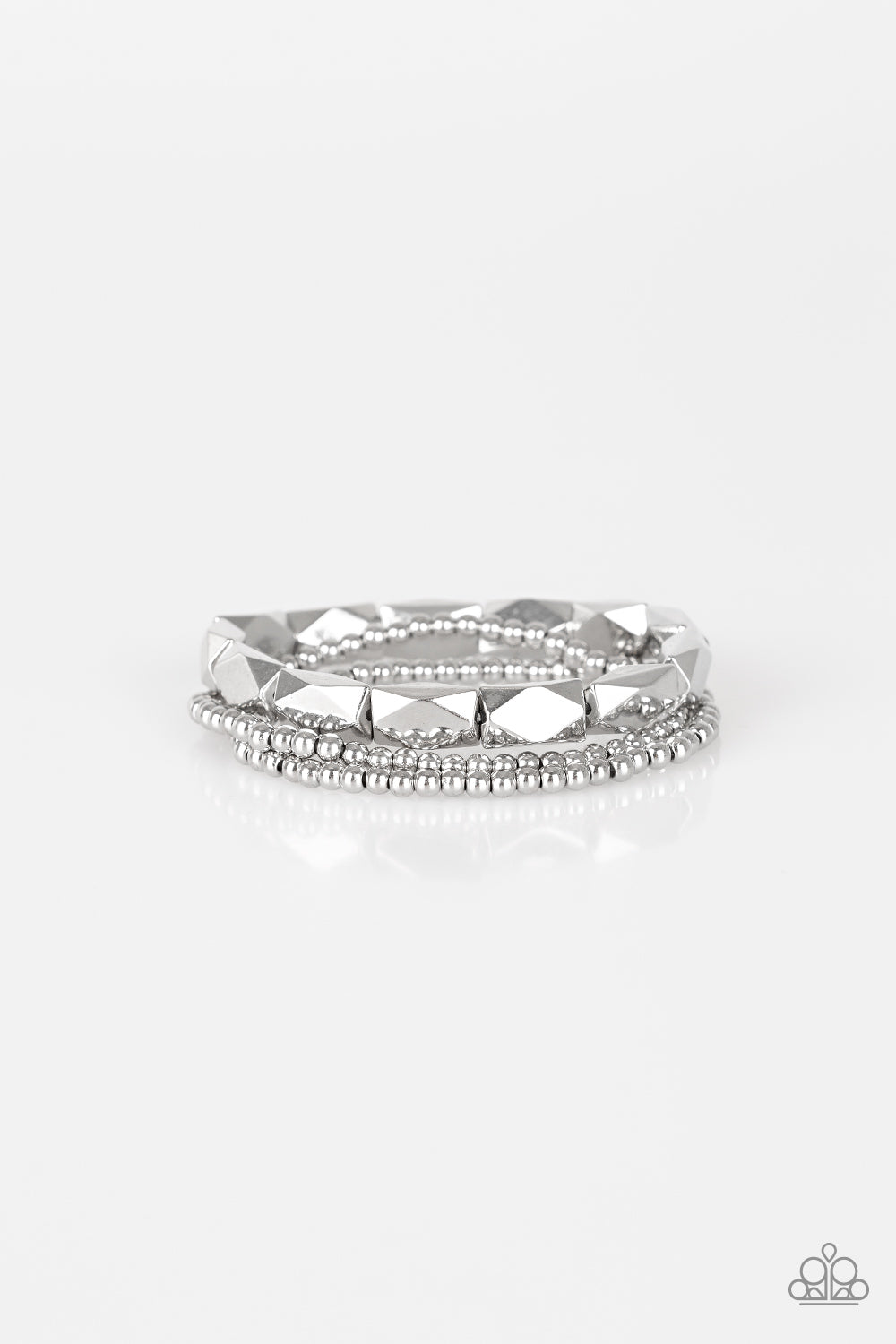 METAL MOVEMENT - SILVER BEAD STRETCHY BRACELET SET