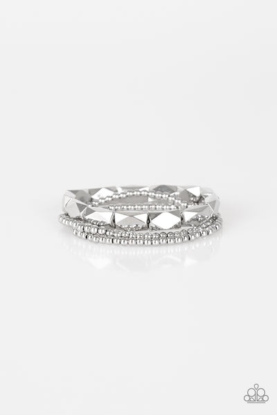 METAL MOVEMENT - SILVER BEAD STRETCHY BRACELET SET