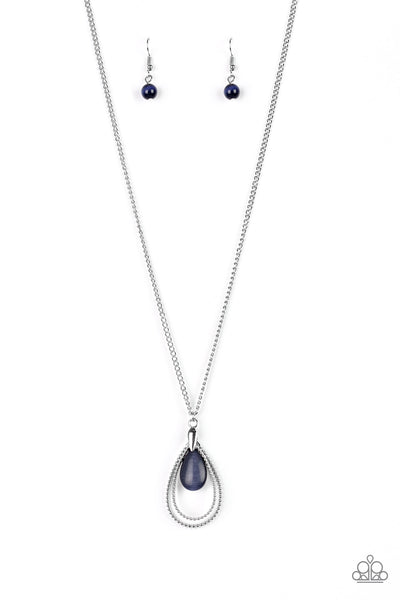 TEARDROP TRANQUILITY - BLUE MOONSTONE SILVER PENDANT NECKLACE - PAPARAZZI