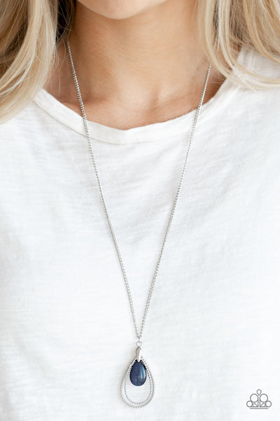 TEARDROP TRANQUILITY - BLUE MOONSTONE SILVER PENDANT NECKLACE - PAPARAZZI