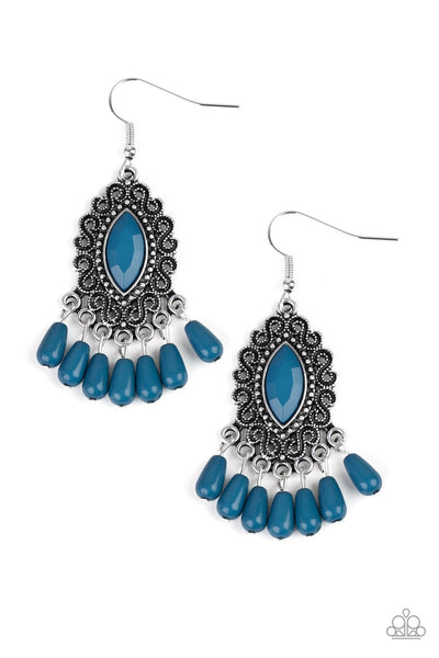 PRIVATE VILLA - BLUE BEAD SILVER FRAME FILIGREE EARRINGS