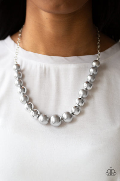 TAKE NOTE - SILVER PEARLY BEAD NECKLACE - PAPARAZZI