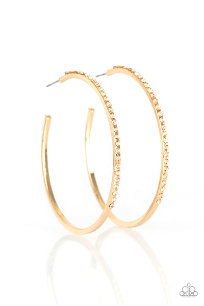 TRENDING TWINKLE - GOLD WHITE RHINESTONE HOOP EARRINGS - PAPARAZZI