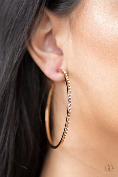 TRENDING TWINKLE - GOLD WHITE RHINESTONE HOOP EARRINGS - PAPARAZZI