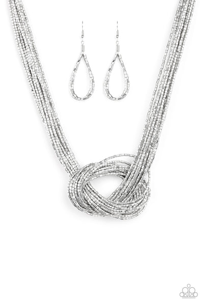 KNOTTED KNOCKOUT - SILVER SEED BEAD NECKLACE - PAPARAZZI