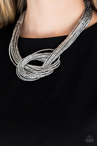 KNOTTED KNOCKOUT - SILVER SEED BEAD NECKLACE - PAPARAZZI