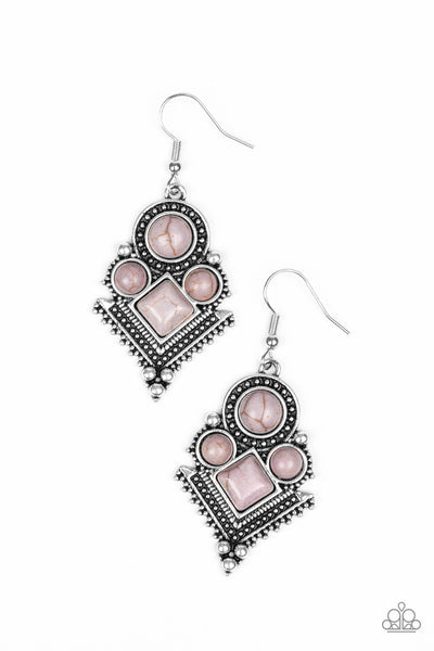 SO SONORAN - PAPARAZZI - GREY BEAD TRIBAL SILVER FRAME EARRINGS
