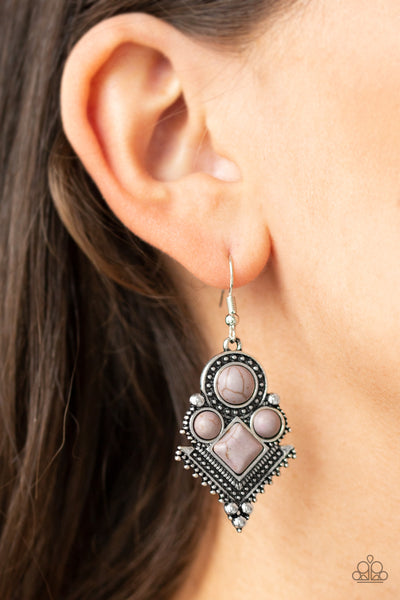 SO SONORAN - PAPARAZZI - GREY BEAD TRIBAL SILVER FRAME EARRINGS