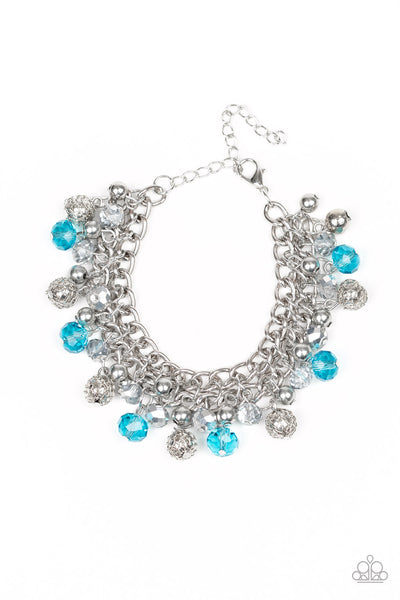 THE PARTY PLANNER - BLUE AND SILVER METALLIC BEAD BRACELET - PAPARAZZI