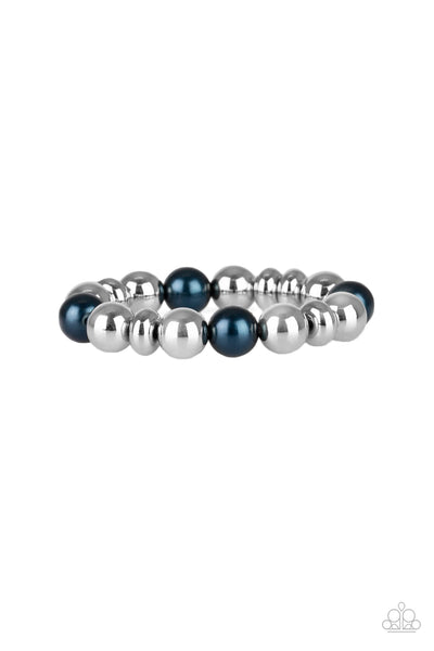 UPPER MANHATTAN - BLUE PEARLY SILVER BEAD BRACELET - PAPARAZZI