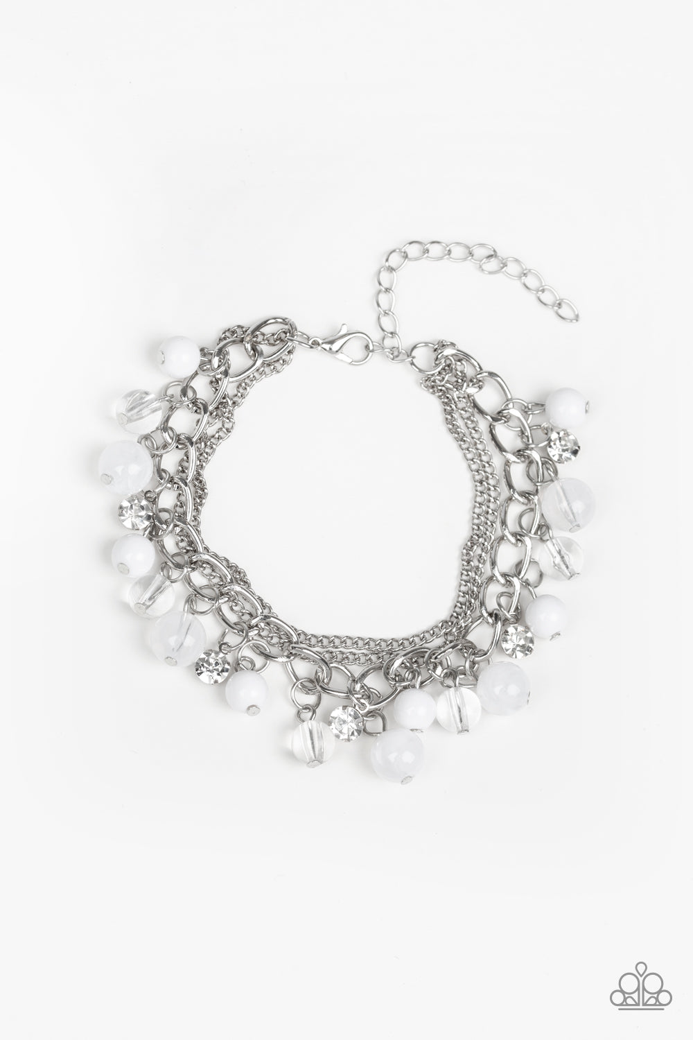 LET ME SEA! - WHITE RHINESTONE AND BEAD BRACELET - PAPARAZZI