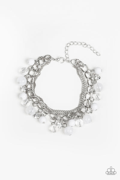 LET ME SEA! - WHITE RHINESTONE AND BEAD BRACELET - PAPARAZZI