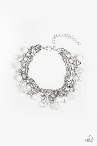 LET ME SEA! - WHITE RHINESTONE AND BEAD BRACELET - PAPARAZZI