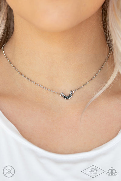 PROMISE THE MOON - SILVER SMOKY RHINESTONE HALF-MOON CHOKER NECKLACE - PAPARAZZI